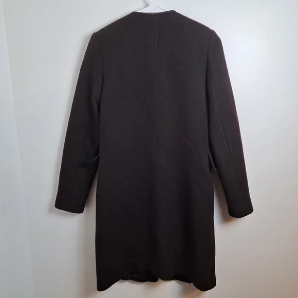 Zara Dark Taupe Wool Blend Long Zip Up Minimalist Dressy Peacoat Size XS - Picture 2 of 6